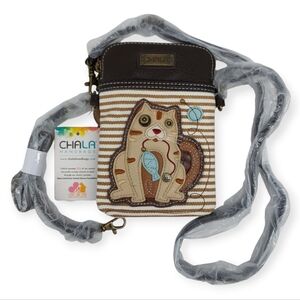 Chala Fat Cat Brown Striped Cat Crossbody Bag Vegan NEW